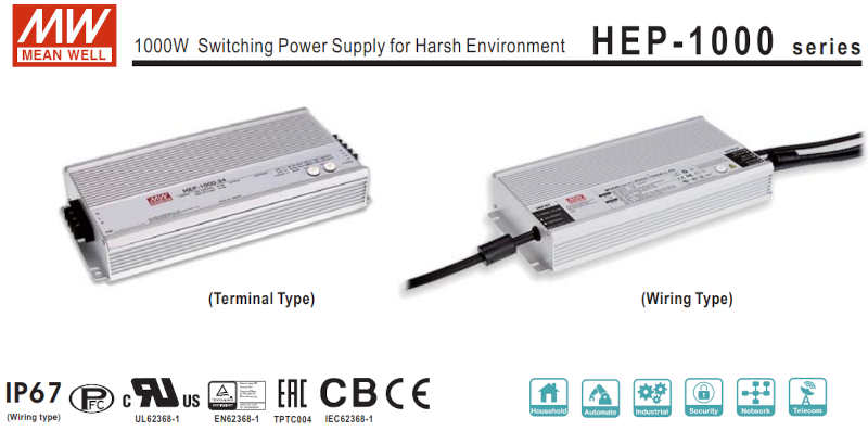 HEP-1000-W Mean Well - Alimentatore industriale per ambienti umidi
